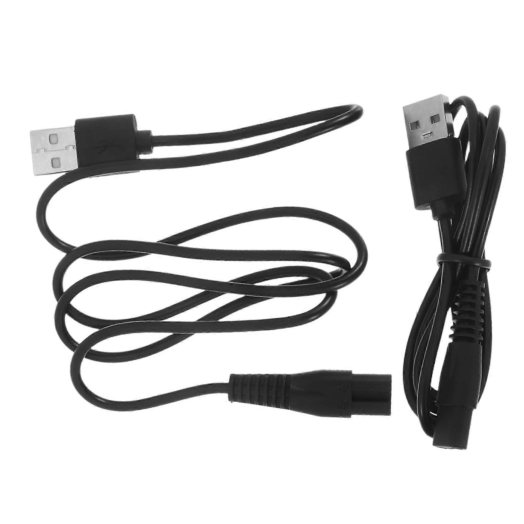 Eight-Core End Charging Cable 2-Pack Rubber Black Power Cord For Electric Shaver