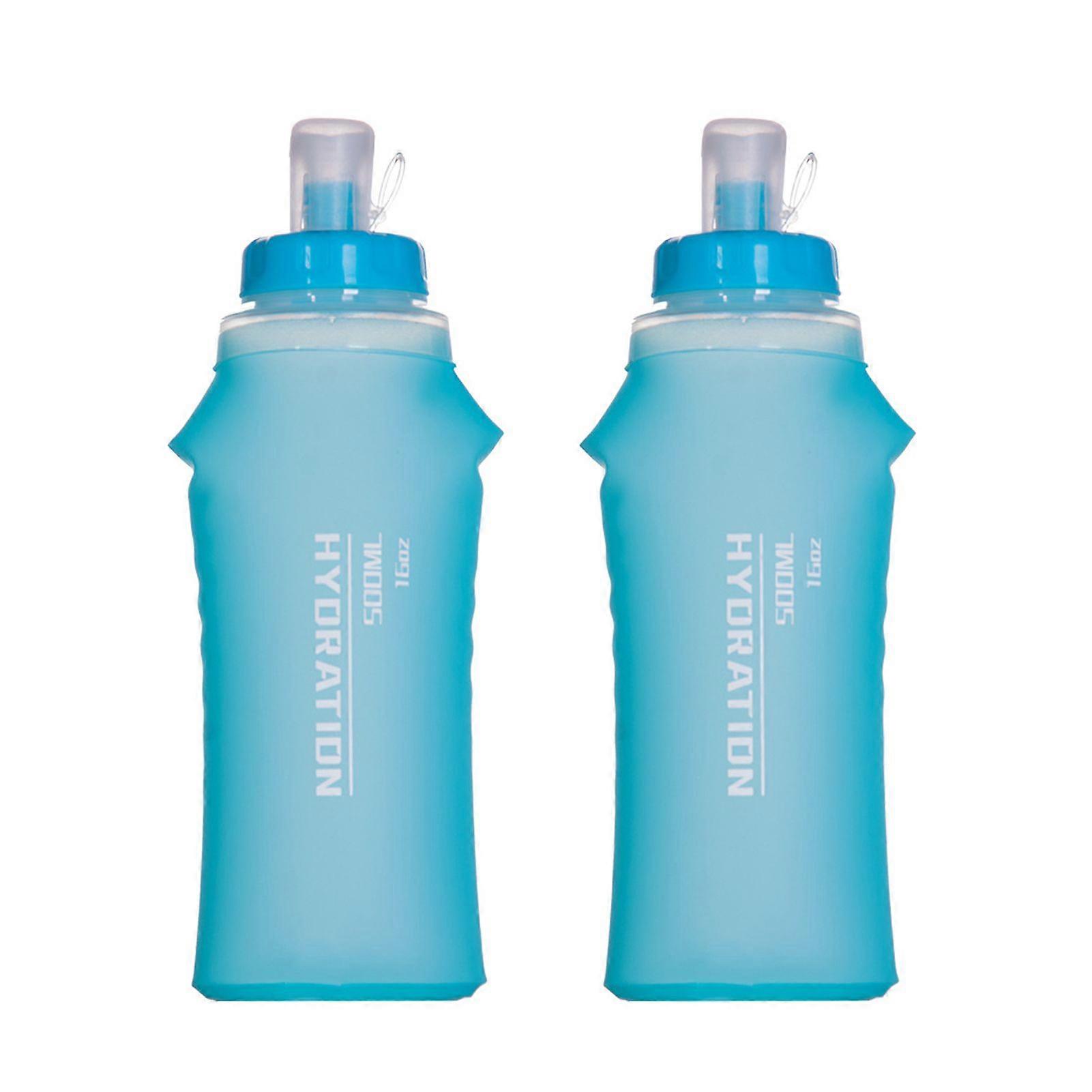 2pcs 500ml TPU Soft Flask Collapsible Sports Water Bottle for Hydration Pack for Running Hiking Cycle Climbing Jogging Marathon