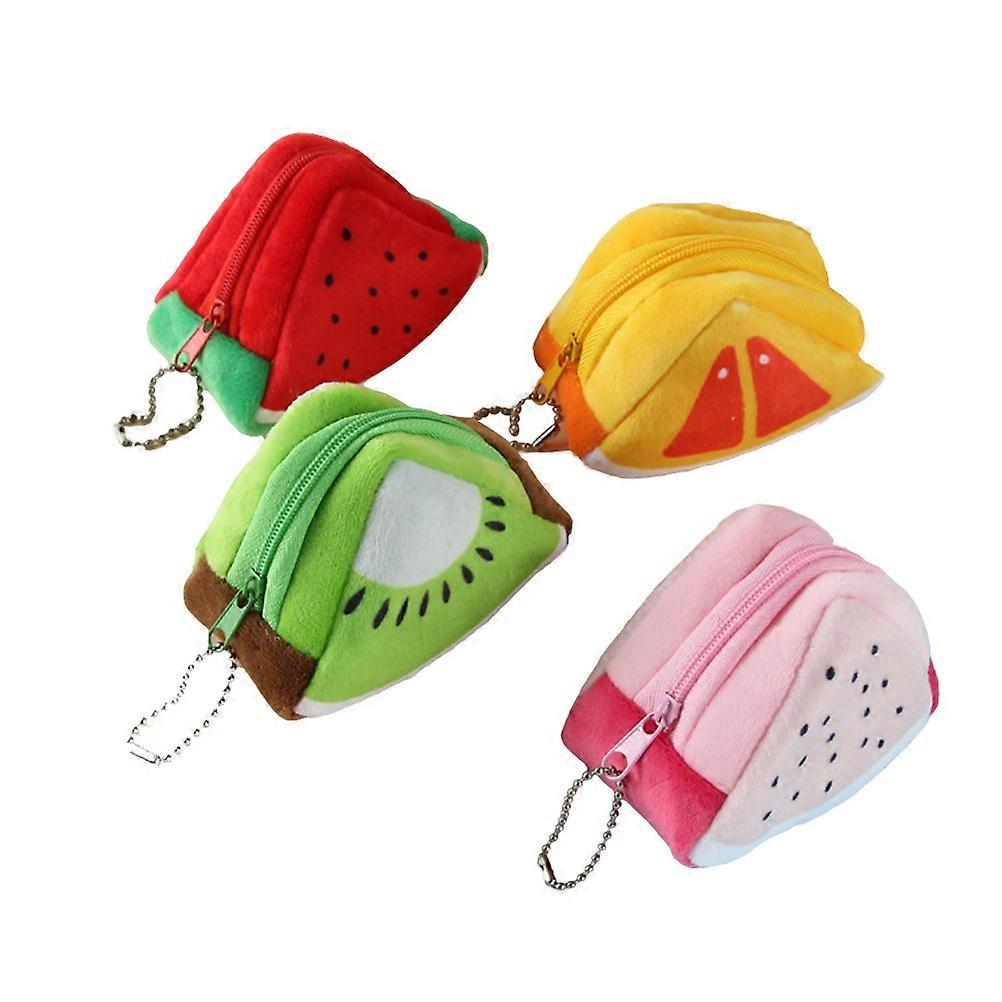 4PCS Creative Plush 3D Triangle Fruit Shaped Purse for Ladies Storage Pouch