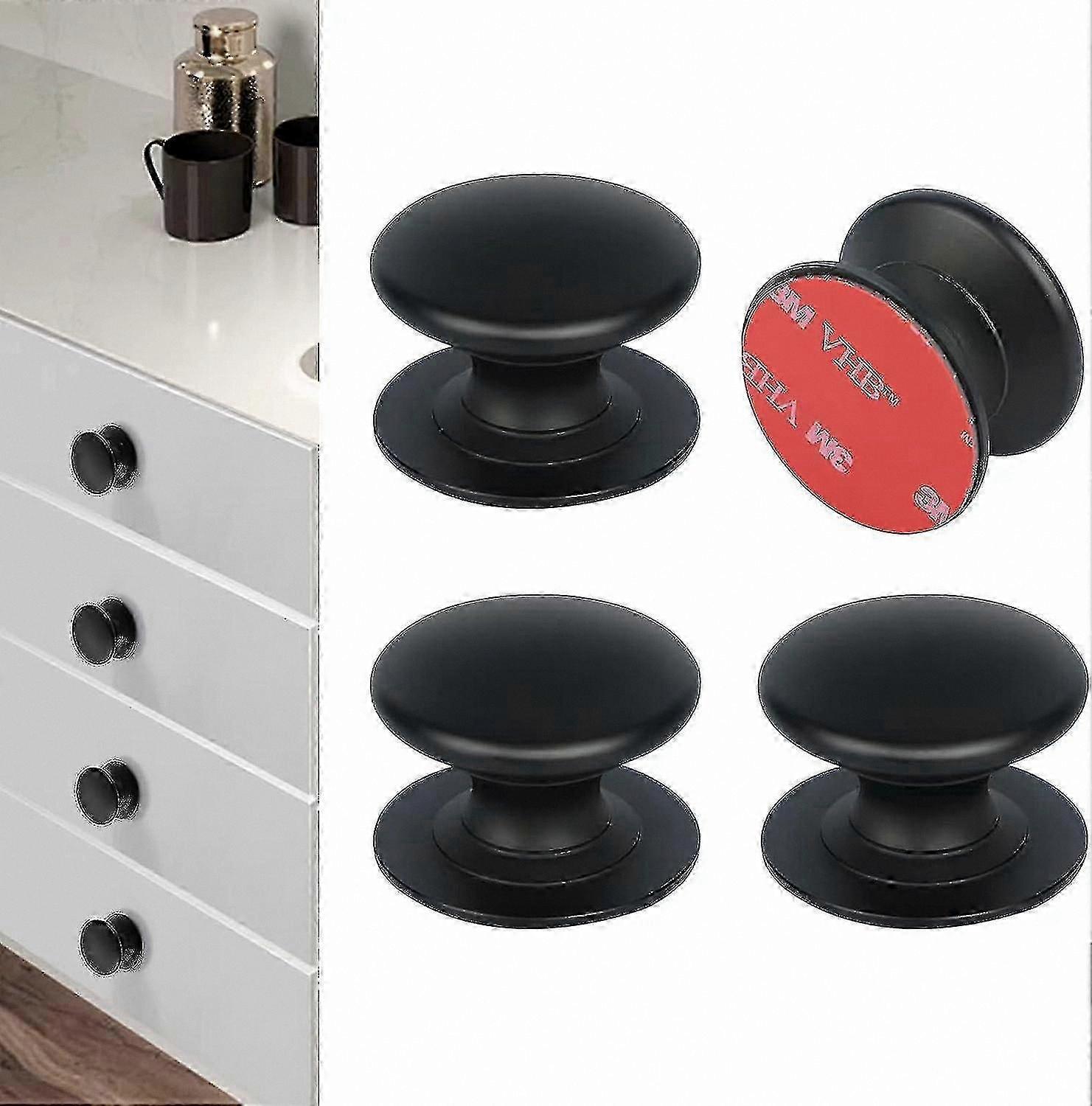 Aluminum Cabinet Handles 4 Pack, Self-Adhesive Drawer Knobs for Furniture升级改造解决方案 (Black/Silver)