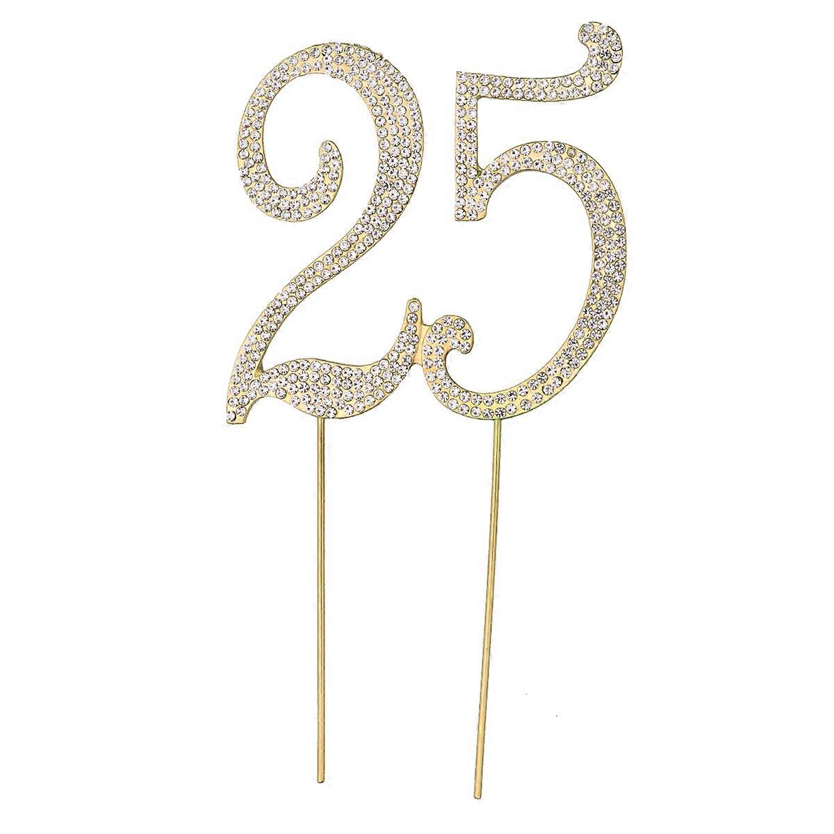 Elegant Golden Alloy Cake Topper with Rhinestones for Birthday or Anniversary Parties