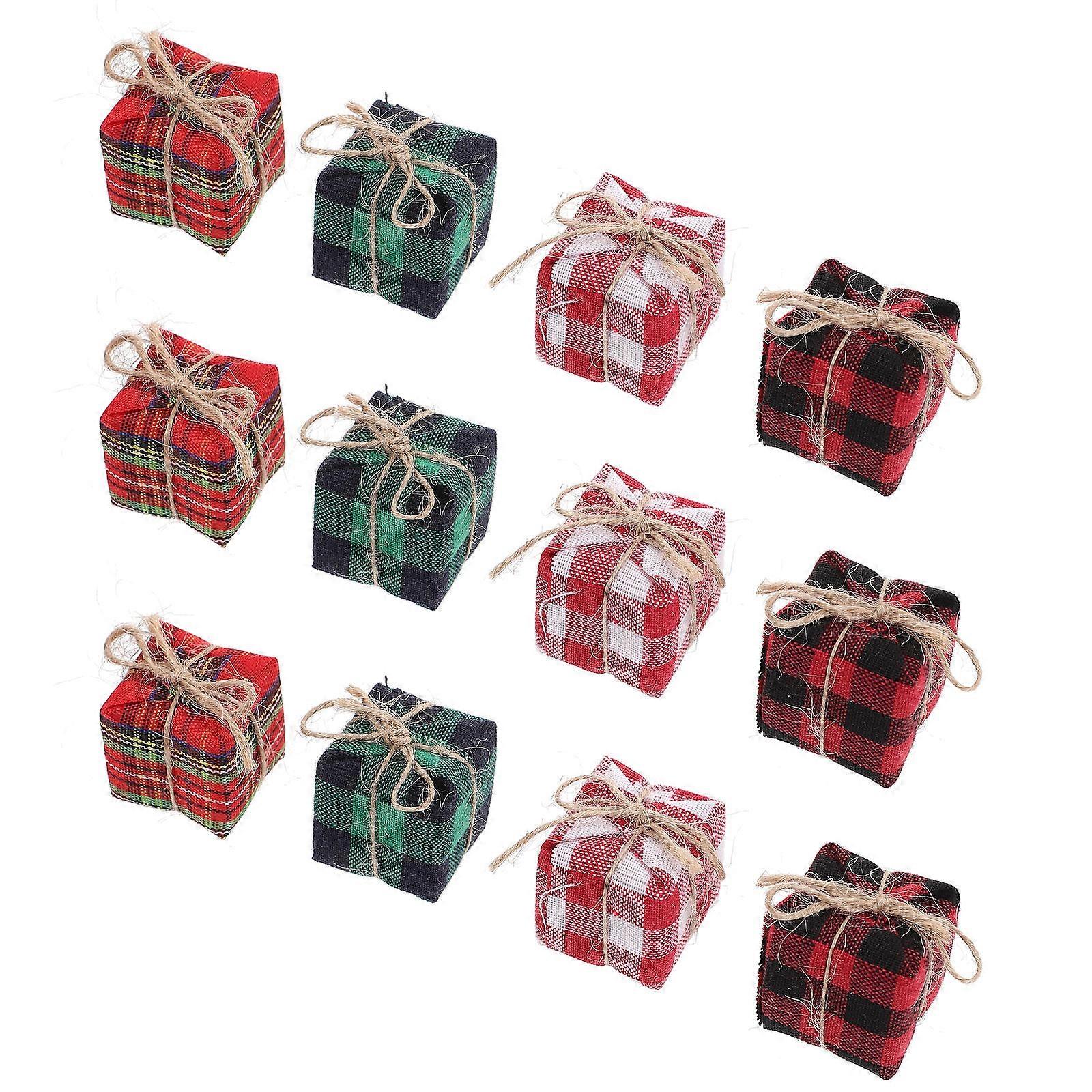 12pcs Mini Christmas Present Box Ornaments – Small Dollhouse Gift Decorations for Holiday Crafts, Party Props and Home Display