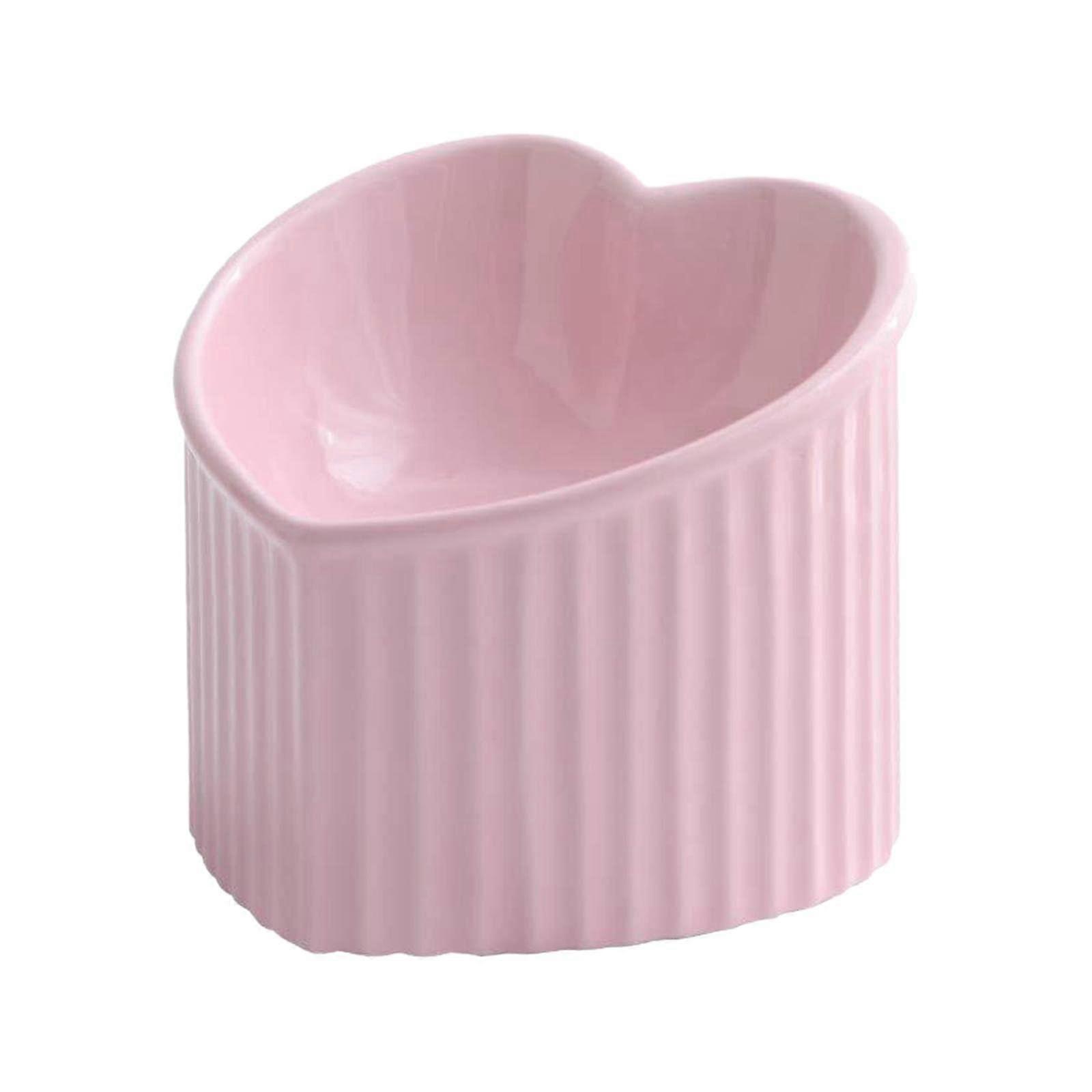 Cat Feeding Bowl, Slanted Raised Cat Bowl, Ceramic Smooth Surface, Heart Shape, Slanted Flat Cat Bowl for Cats, Kittens, Small Dogs, Pink