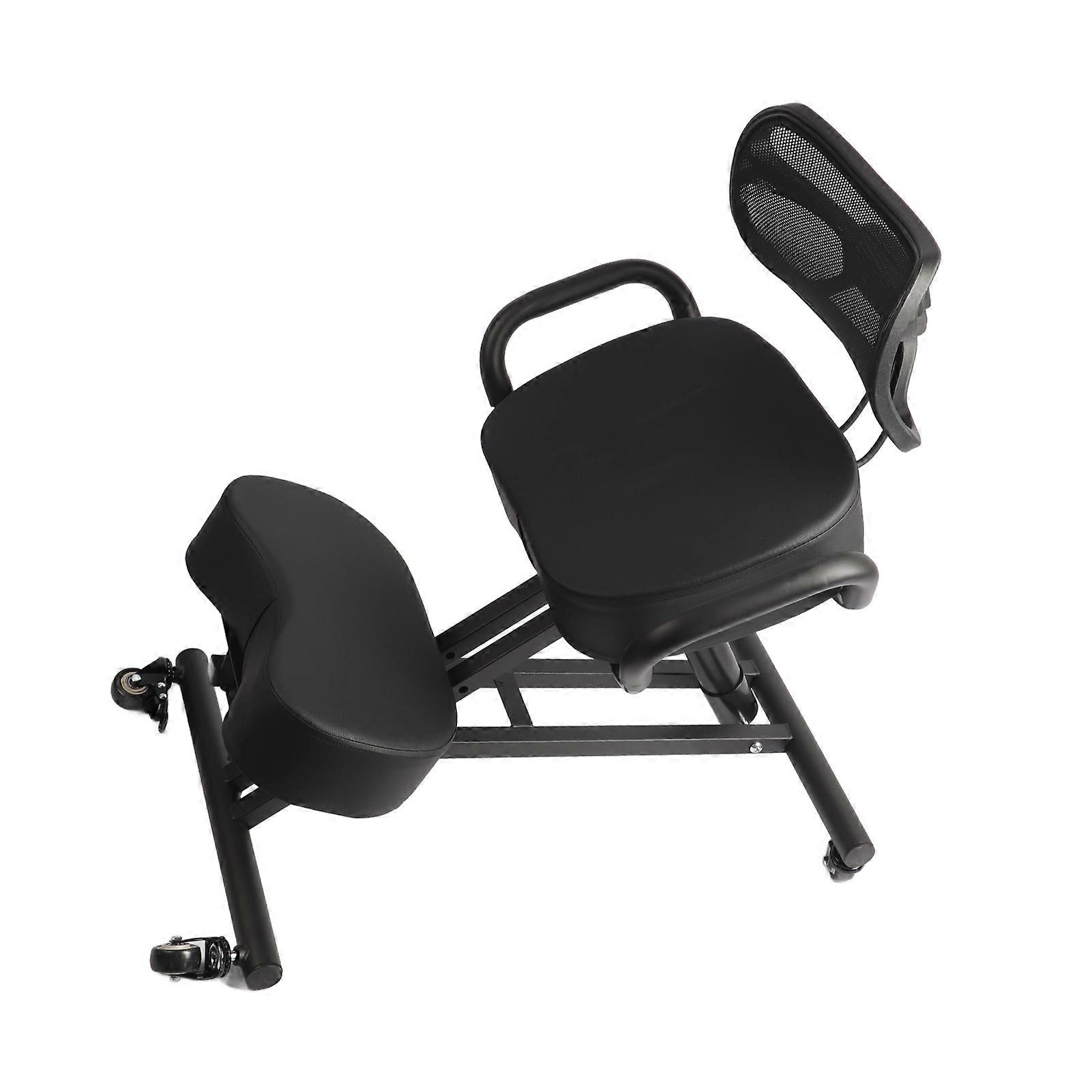 Adjustable Kneeling Chair with Breathable Backrest and Leather Seat