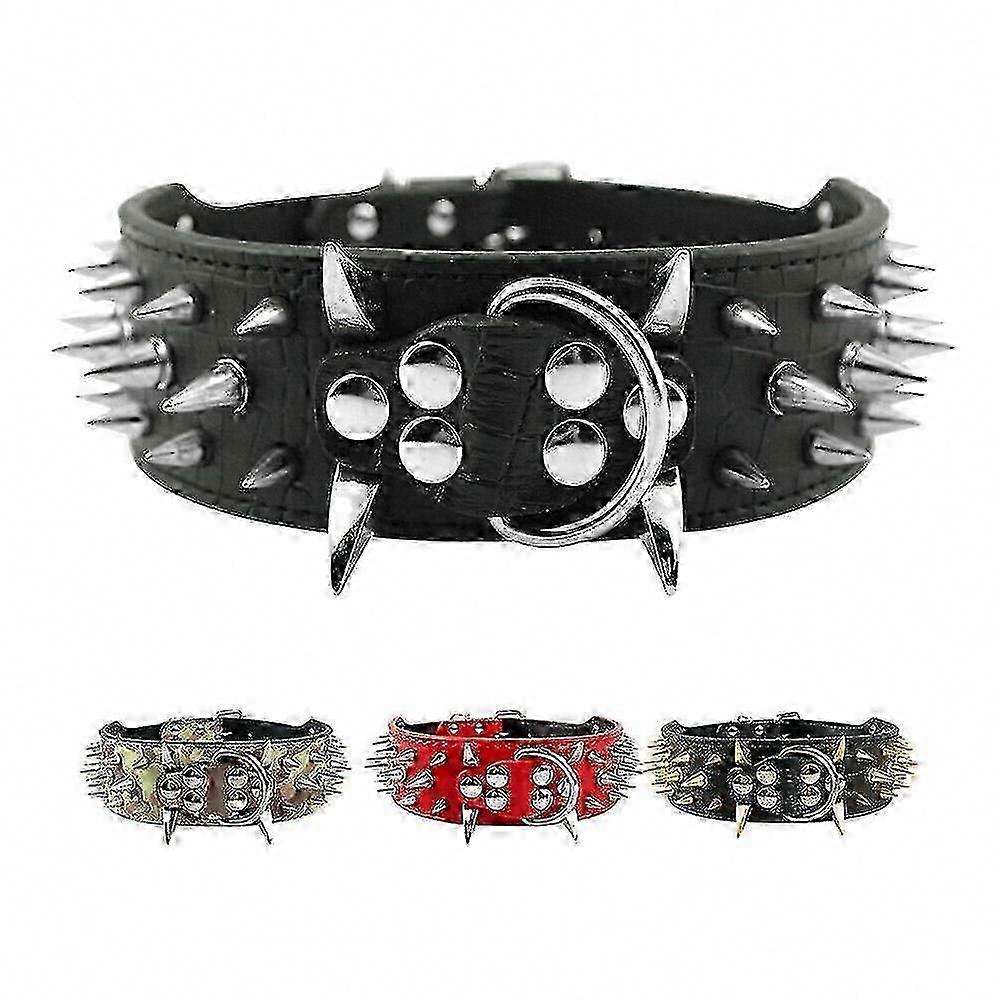 Wide Cool and Sharp Spiked Leather Dog Collars for Pitbull and Mastiff Breeds-Good