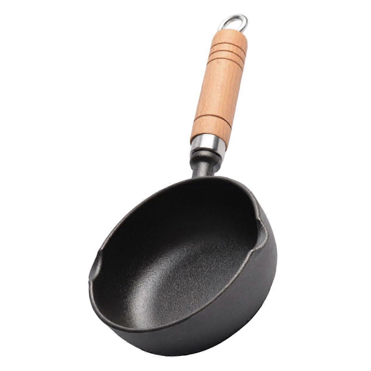 Cast Iron Butter Warmer Pot with Spout and Wooden Handle Sauce Pot for Butter Sweets Versatile Use