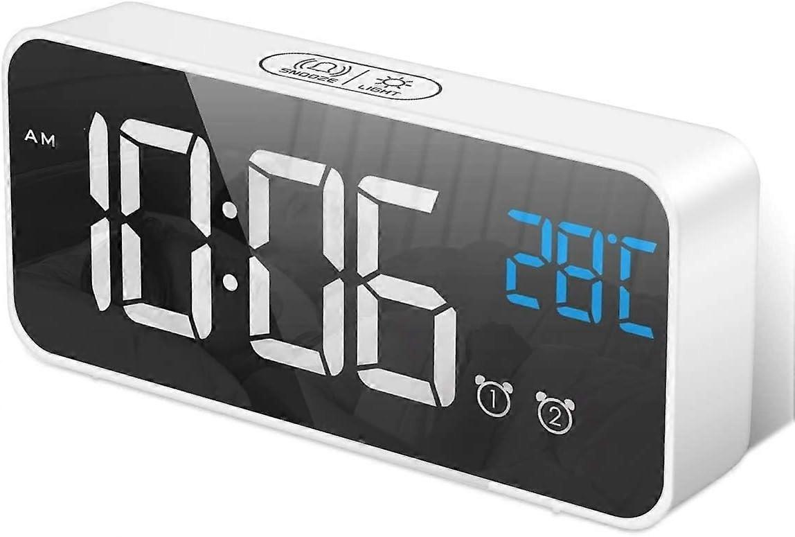 Digital Alarm Clock With Led Temperature Display, Portable Mirror Alarm With Double Snooze Time