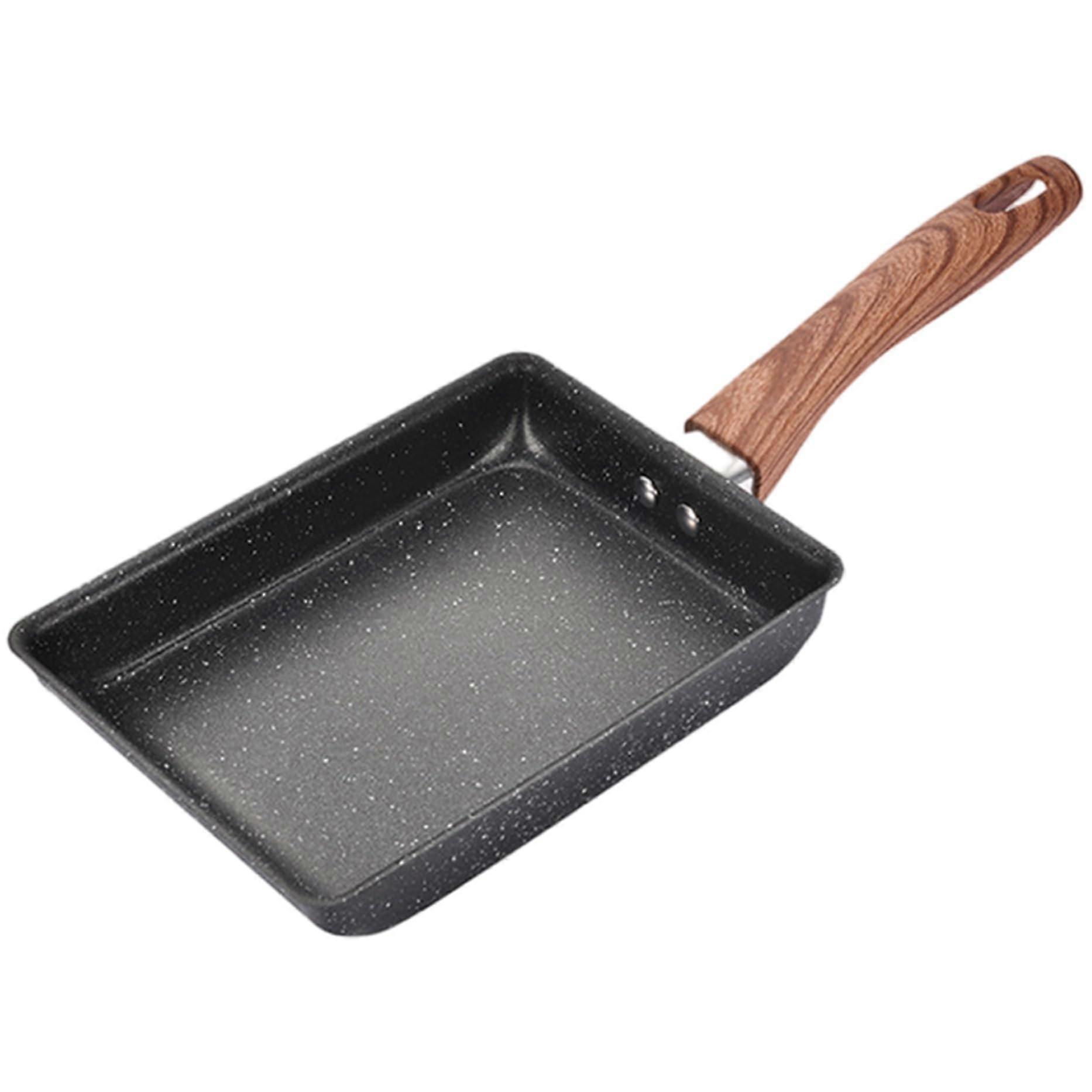 Tamagoyaki Pan, Square Non-Stick Omelette Pan with Wooden Handle, Hanging Hole, 20cm Japanese Style Cookware