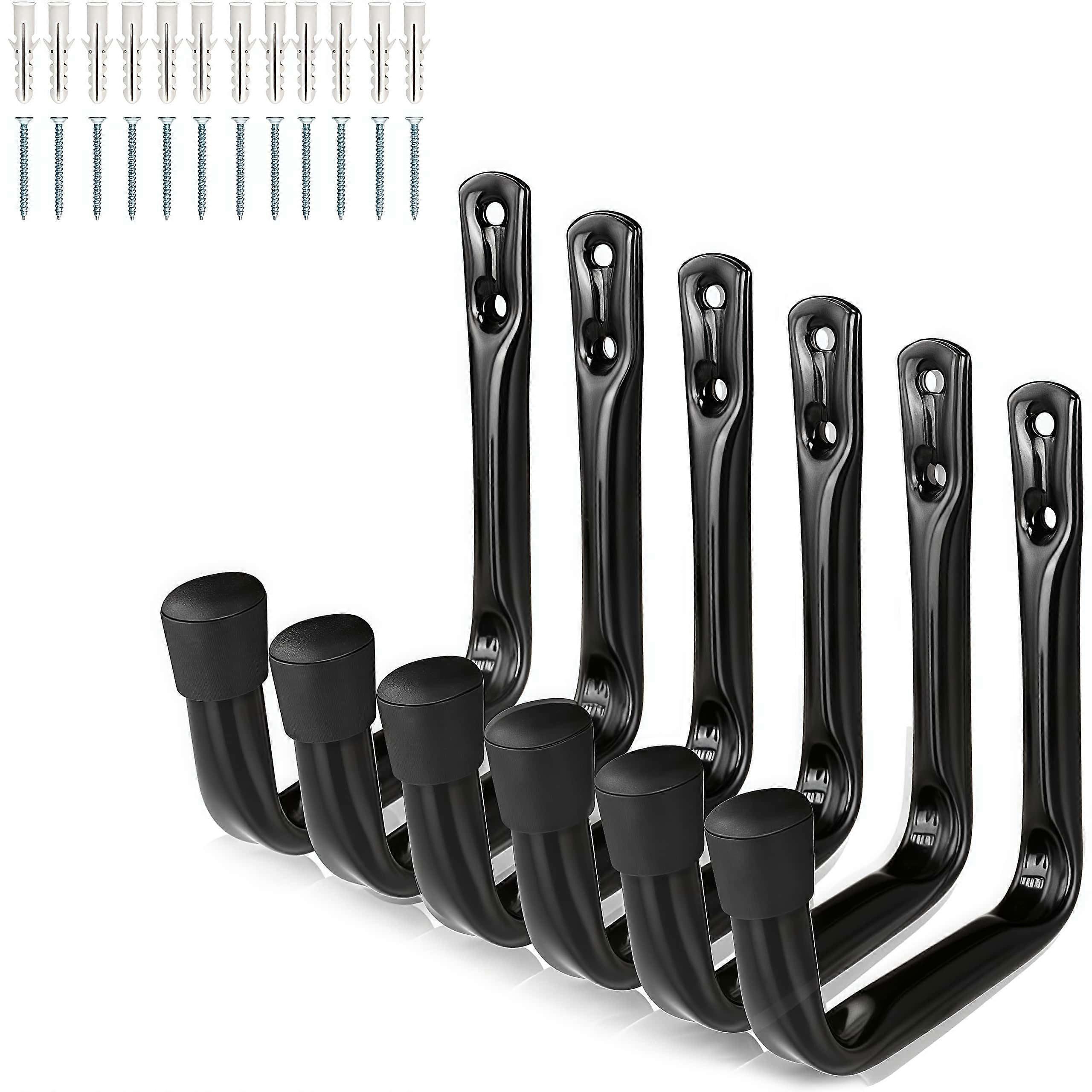 Garage Storage Heavy Duty J Hooks 6 Pack, Wall Mount Steel Utility Hangers for Bikes, Tools, and Ladders (12cm x 10cm)