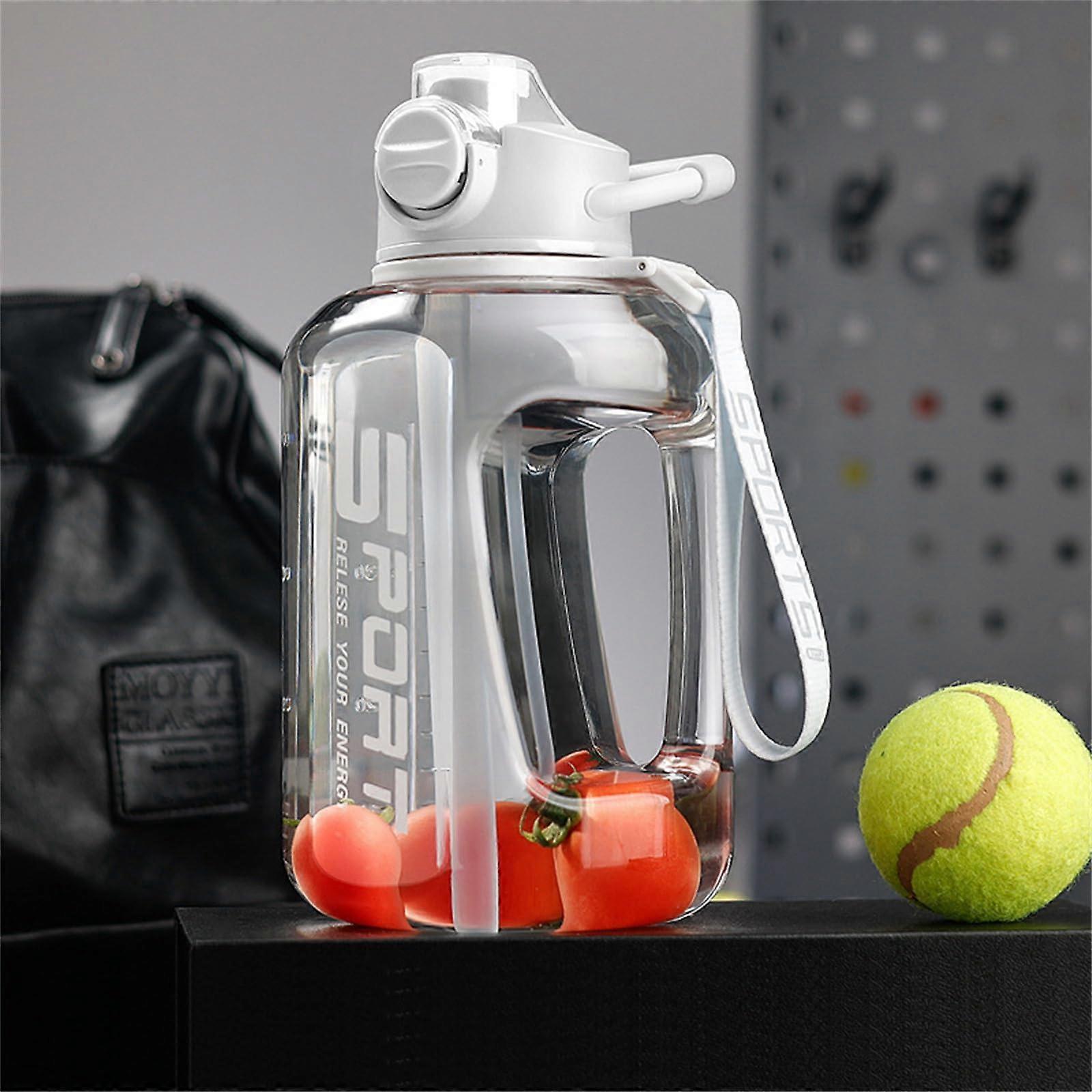 Large Sports Water Bottle with Time Marker,LeakProof,Reusable,2500ml White Ref: 1178