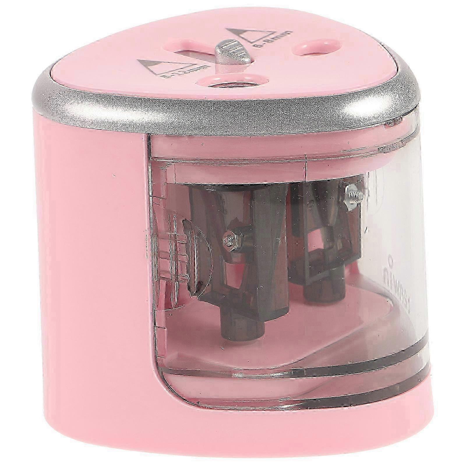Automatic Dual Hole Electric Pencil Sharpener for 6-12mm Pencils, Battery Powered Pink Pencil Sharpener for Home & Office Use