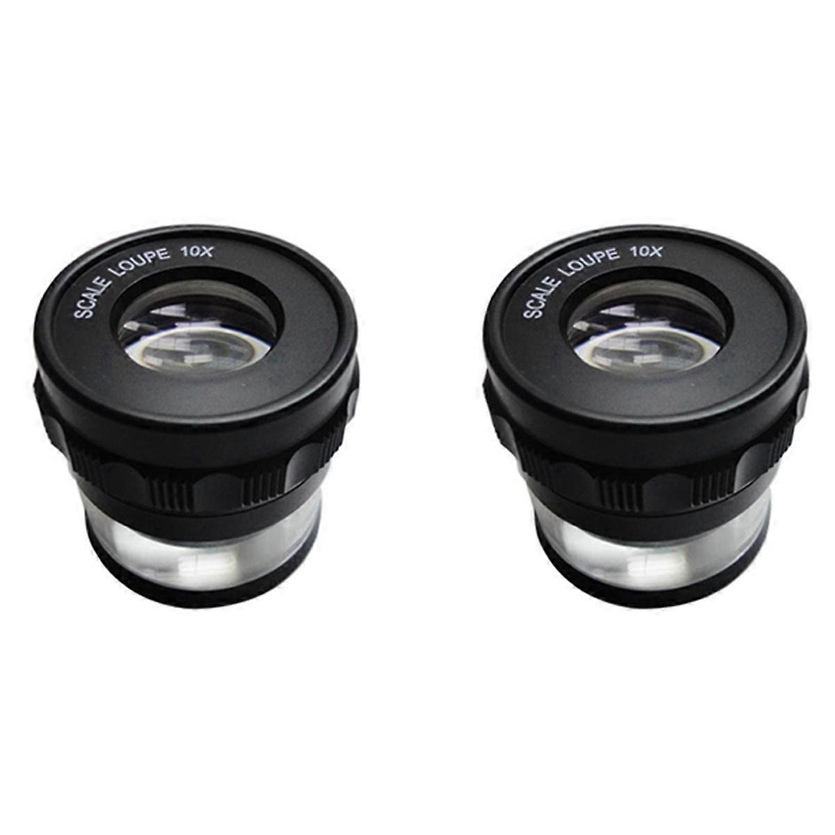 2 PCS 10X Stand Measuring Magnifier Scale Loupe Magnifying Glass 10X with Scaled Magnifier