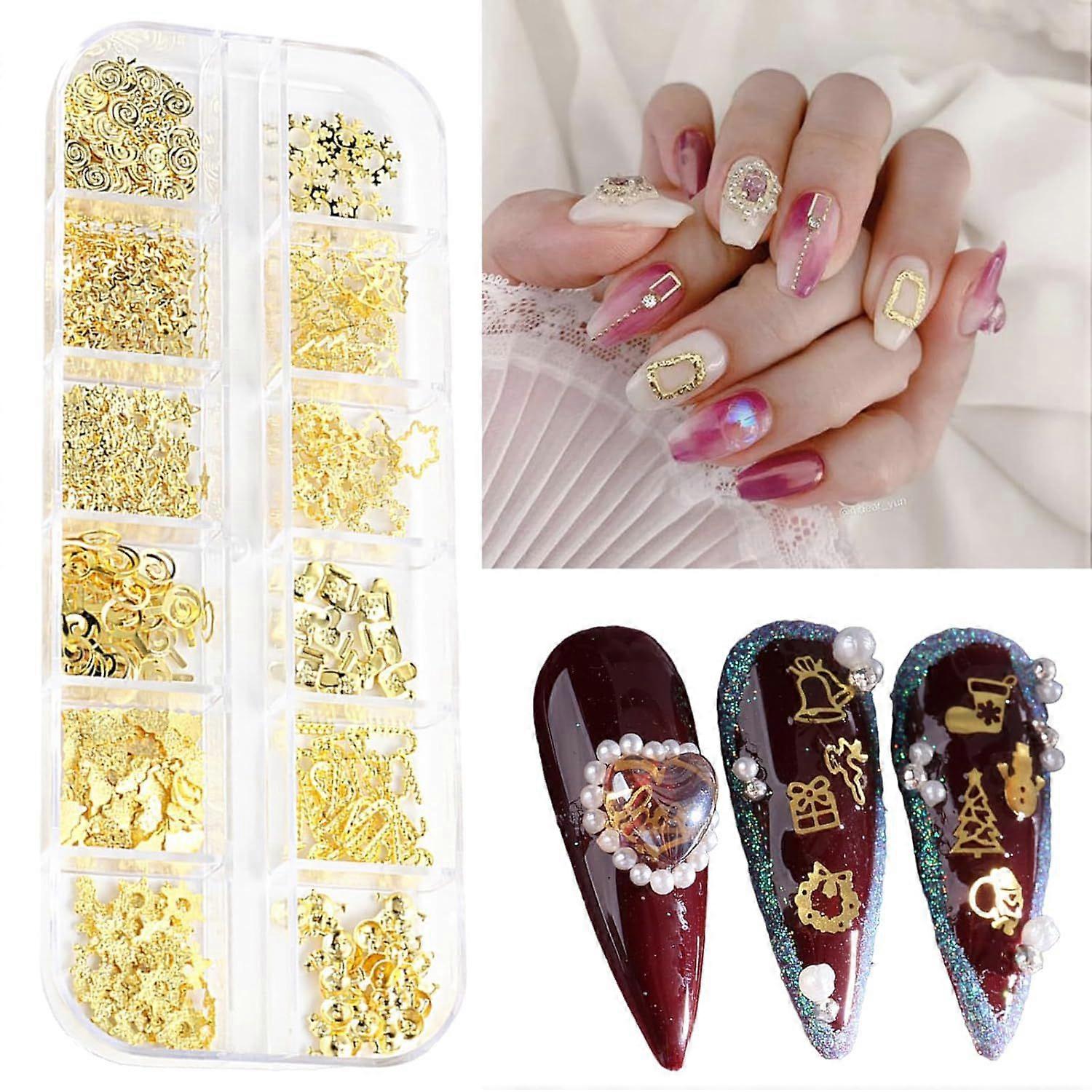 12 Grids 3D Alloy Christmas Nail Charms Snowflake Xmas Tree Sparkly Star Nail