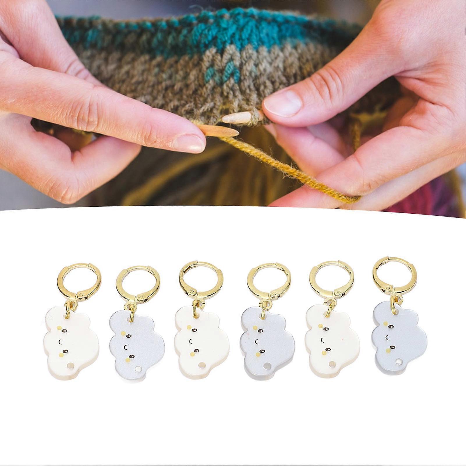6Pcs Plastic Knit Markers Locking Stitch Picks Gray & White Clouds