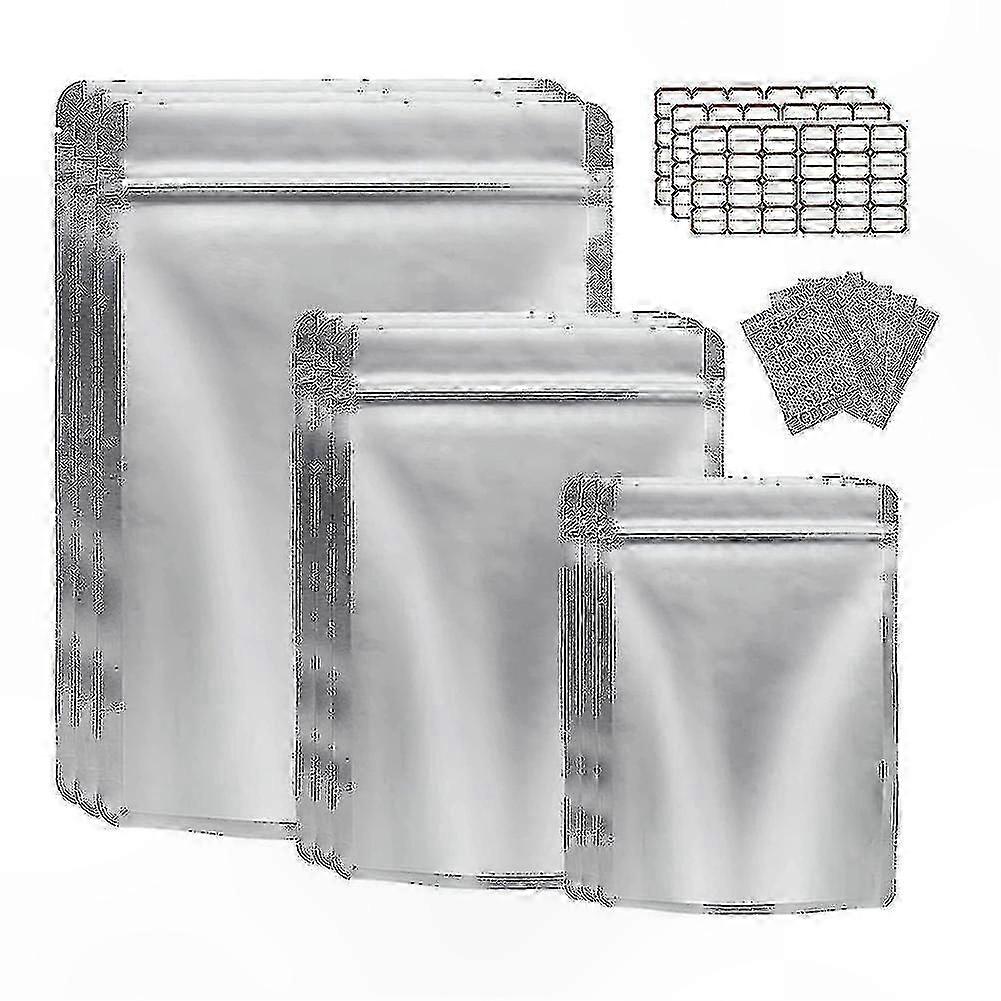 50-Pack Resealable Mylar Bags for Food Storage with Oxygen Absorbers, Ideal for Grains and Nuts Preservation