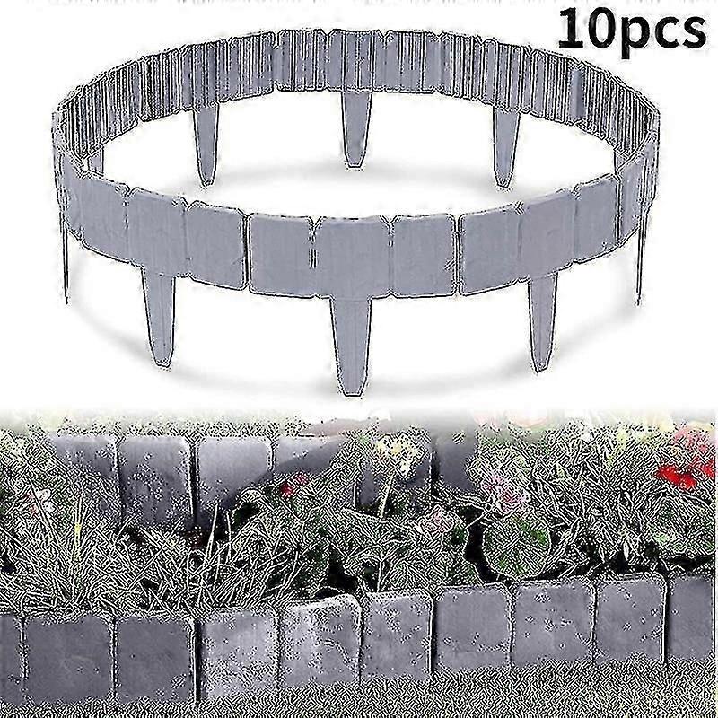 Plastic Lawn Edging, Stone Effect Garden Border Fence, 10pcs, Gray
