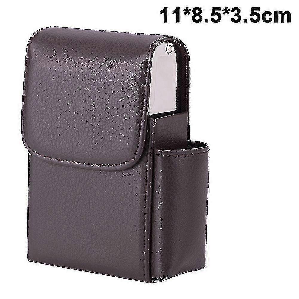 Pu Leather Sliding Cigarette Box Case Stainless Steel Cigarette Case With Lighter Holder And Belt Loop For Men And Women Unisex
