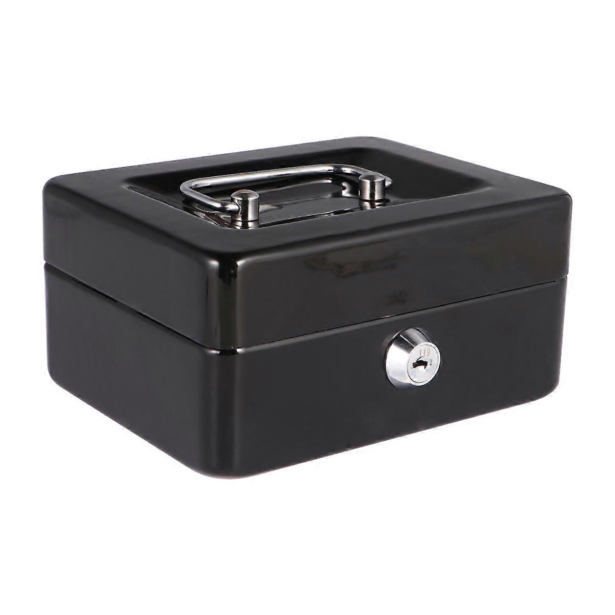 Household Cashier Storage Box With 2Pcs Keys Anti-Theft Feature In Compact Size XS Black Color