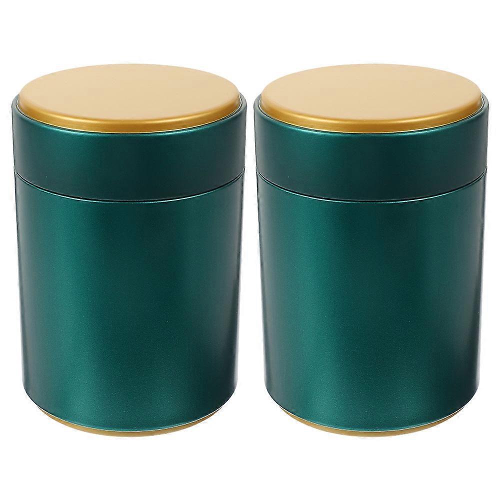 Dark Green Airtight Tea Canister Made of Tinplate for Kids with Large Capacity 2pcs