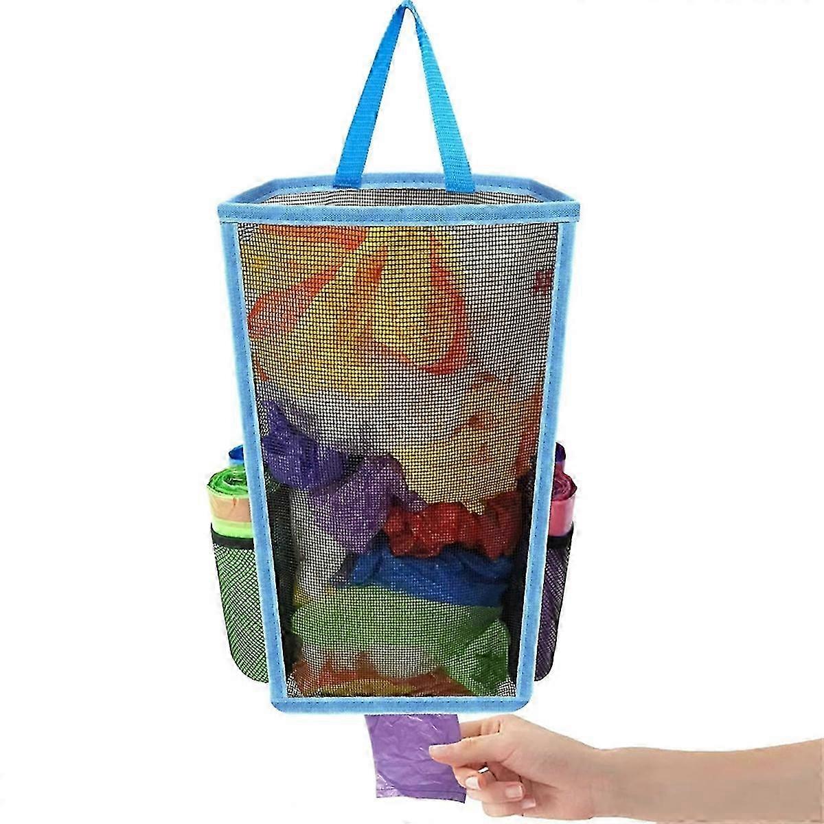 Hanging Breathable Plastic Grid Garbage Bag Blue