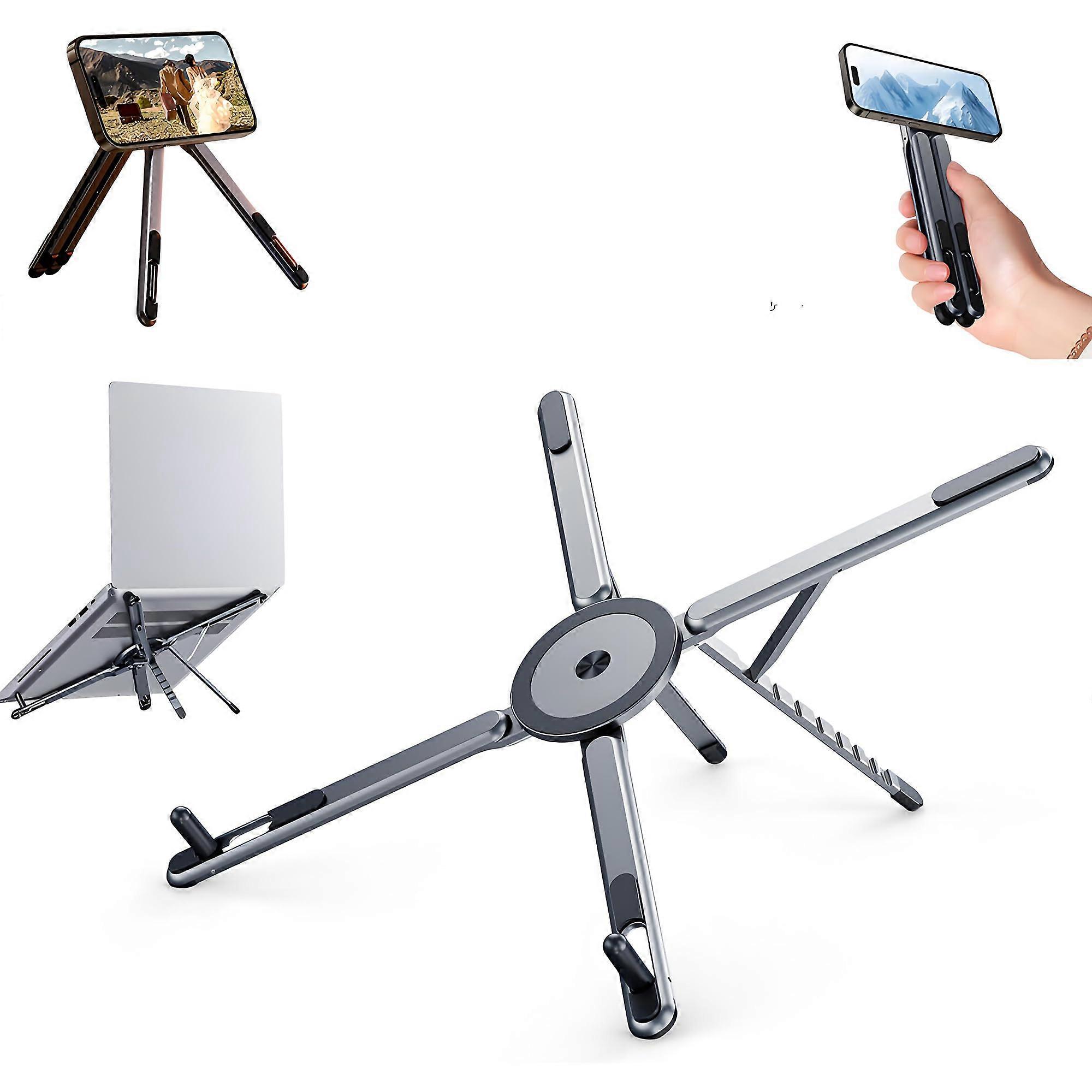 Powerful Magnetic Laptop Stand Portable Foldable Aluminum Riser Holder for Phone Tablets Computers, 8 Height Adjustable & Rotatable