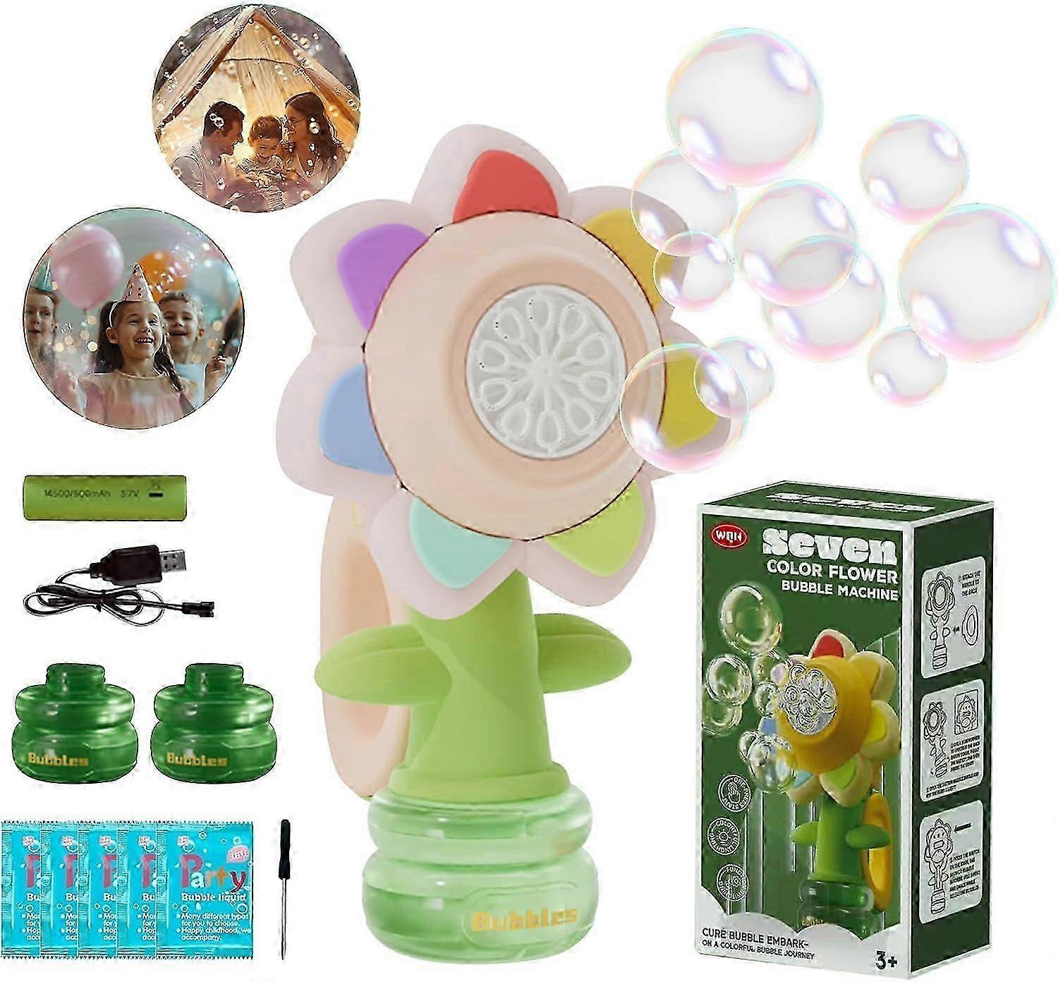 Bubble Machine for Kids, Automatic Sunflower Bubble Maker for Toddlers, Portable