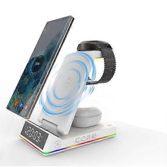 3-in-1 Wireless Charging Station with Alarm Clock and Night Light for Samsung S23 S22 S21 S20 Z Flip 4/3 Z Fold, Apple 16-12 Series(White)