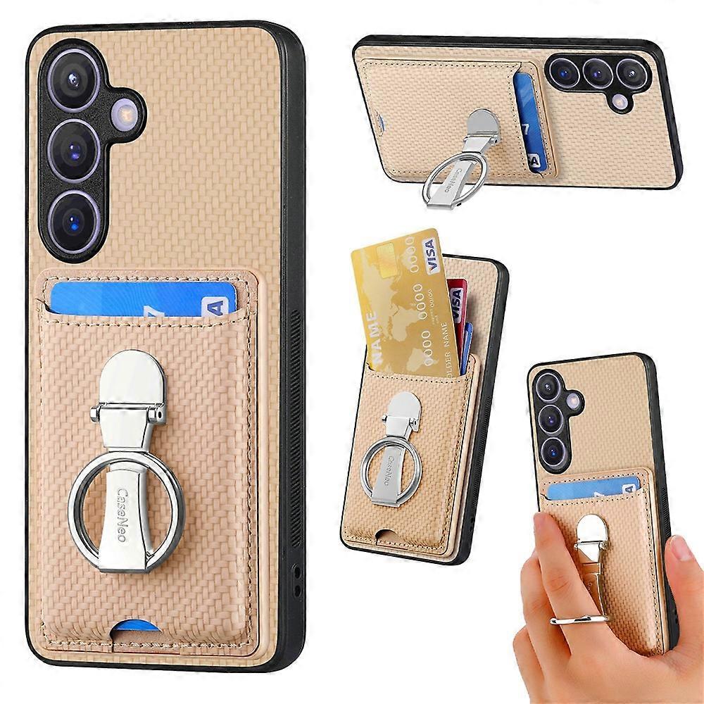 C1-9 Compatible For Samsung Galaxy S24 Case Carbon FiberTexture Leather Protective Shell with Ring Kickstand