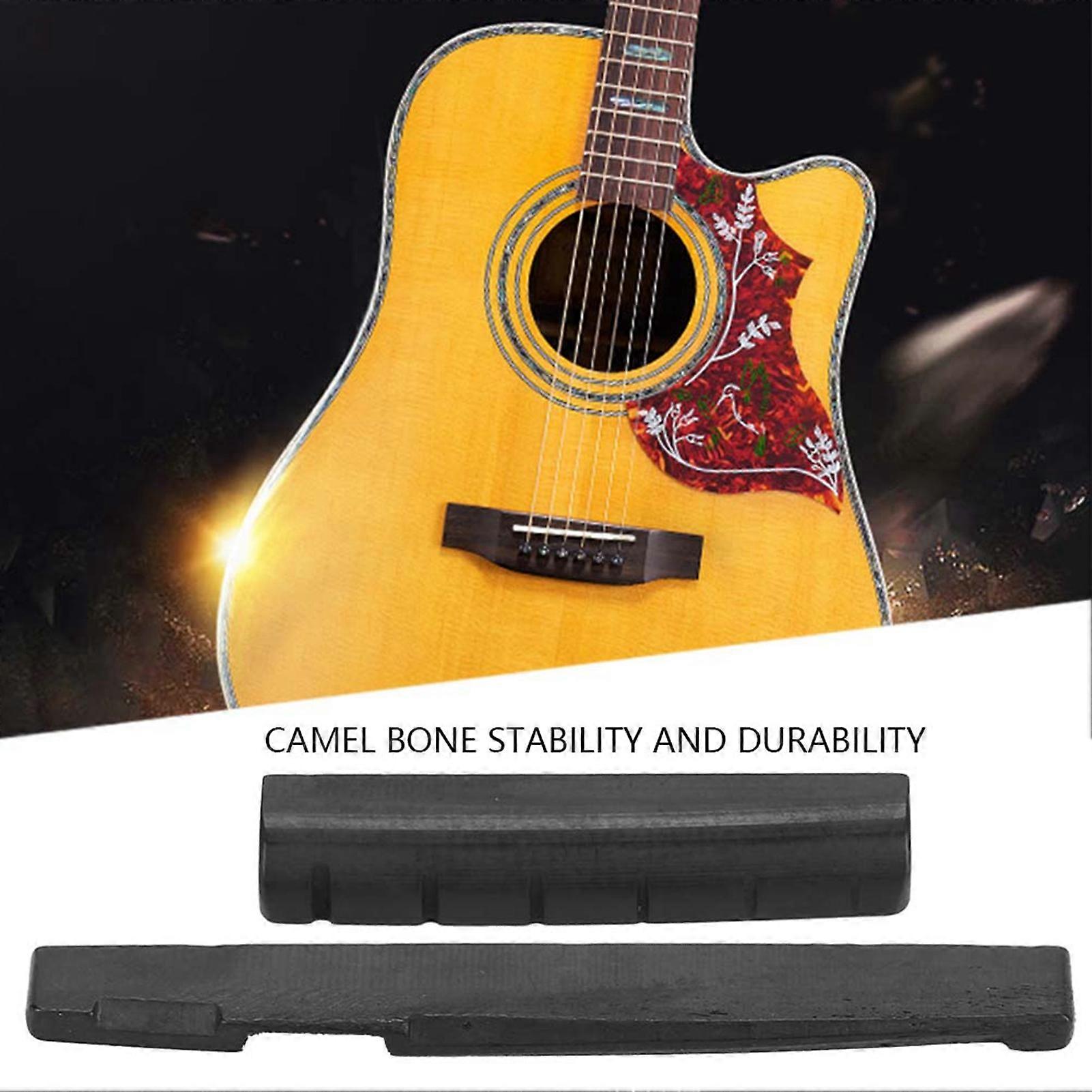 Camel Bone Guitar Nut & Saddle Set for 6-String Folk Guitar Black