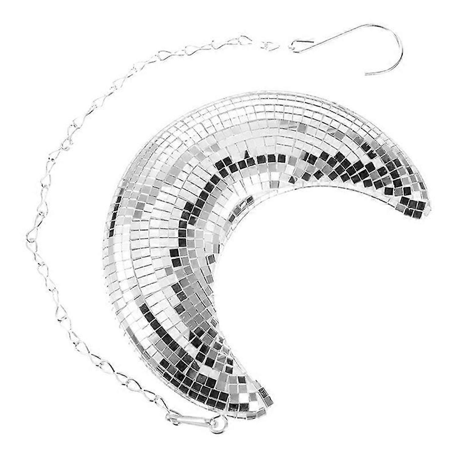 Disco Moon Shape Hanging Mirror Ball with Chain Bar Ktv Dj Party Deco