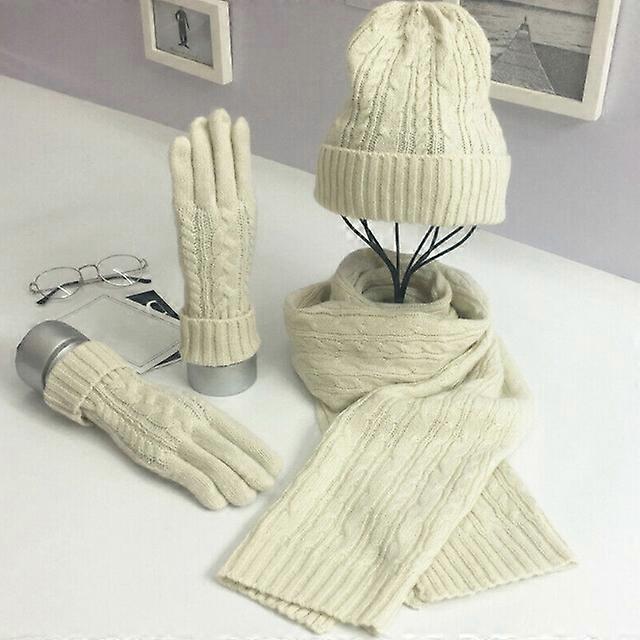 Ensemble 3 pièces hiver pour femme : bonnet, écharpe et gants en laine torsadée - Cadeau