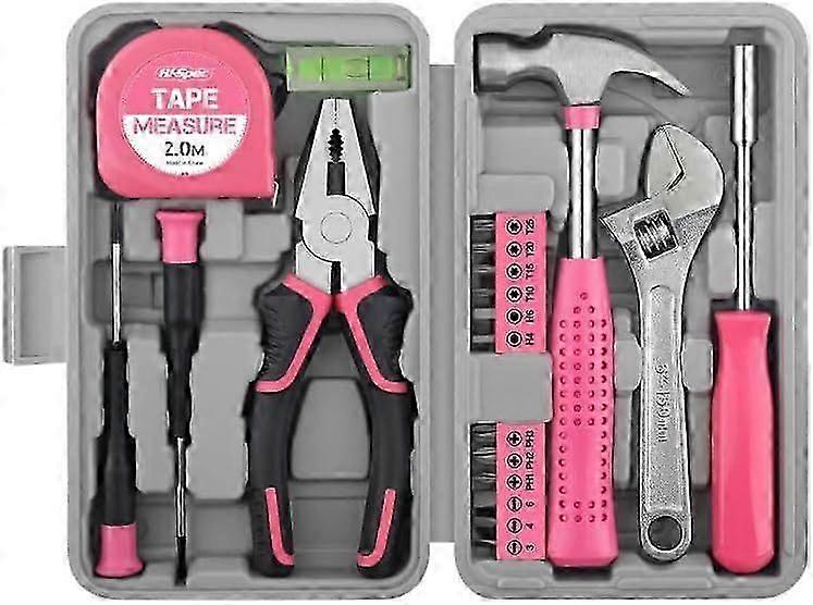 20 Pieces Home Tool Set, Basics Household Tool Kit with Small Mini Carrying Box for Men and Women DIY (PINK)