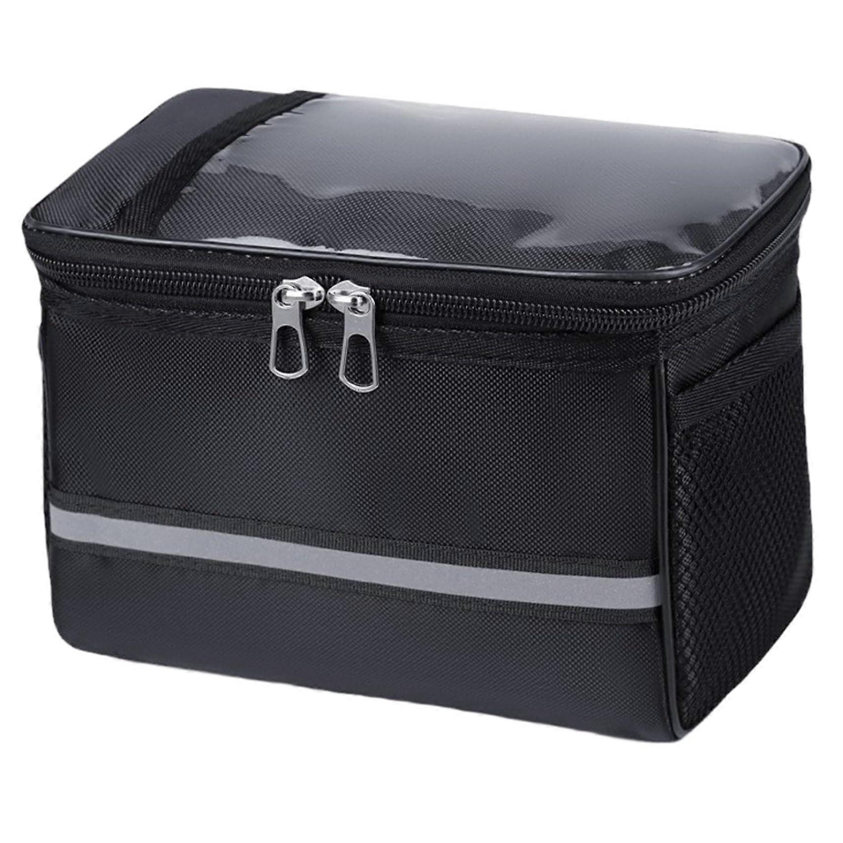 Bike Handlebar Bag Front Large Pouch 8x7x4 Inch Waterproof With Reflective Strips Clear Window Zippered Scooter Bag For Kids And Adults