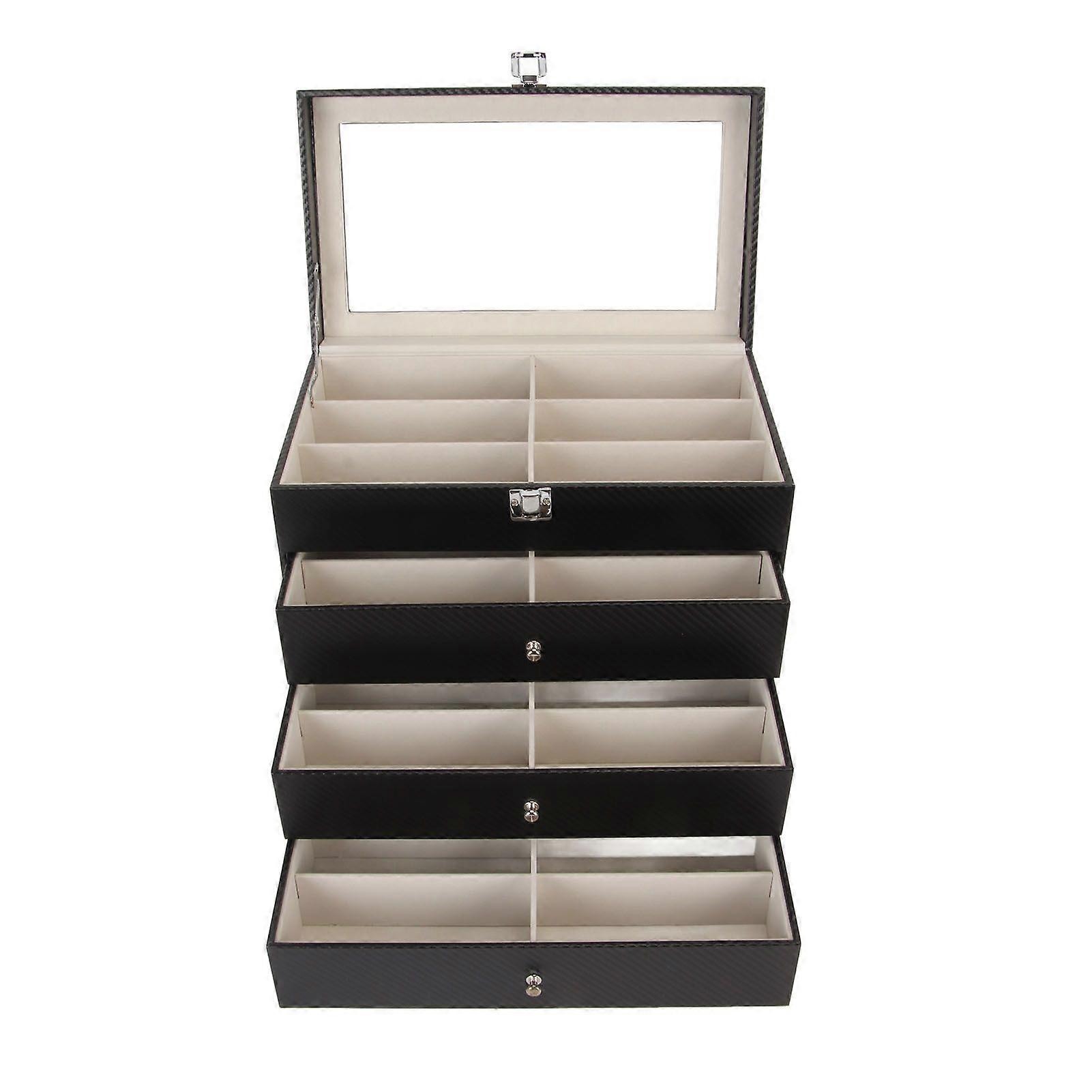 4 Layer Drawer Sunglasses Display Case 24 Slots PU Leather Eyeglass Collection Storage Display Box Container