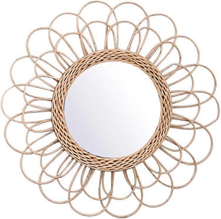 Rattan Hanging Mirror 40cm Round WallMount Wicker Boho Nordic Rustic Style Dressing Makeup Mirror For Living Room