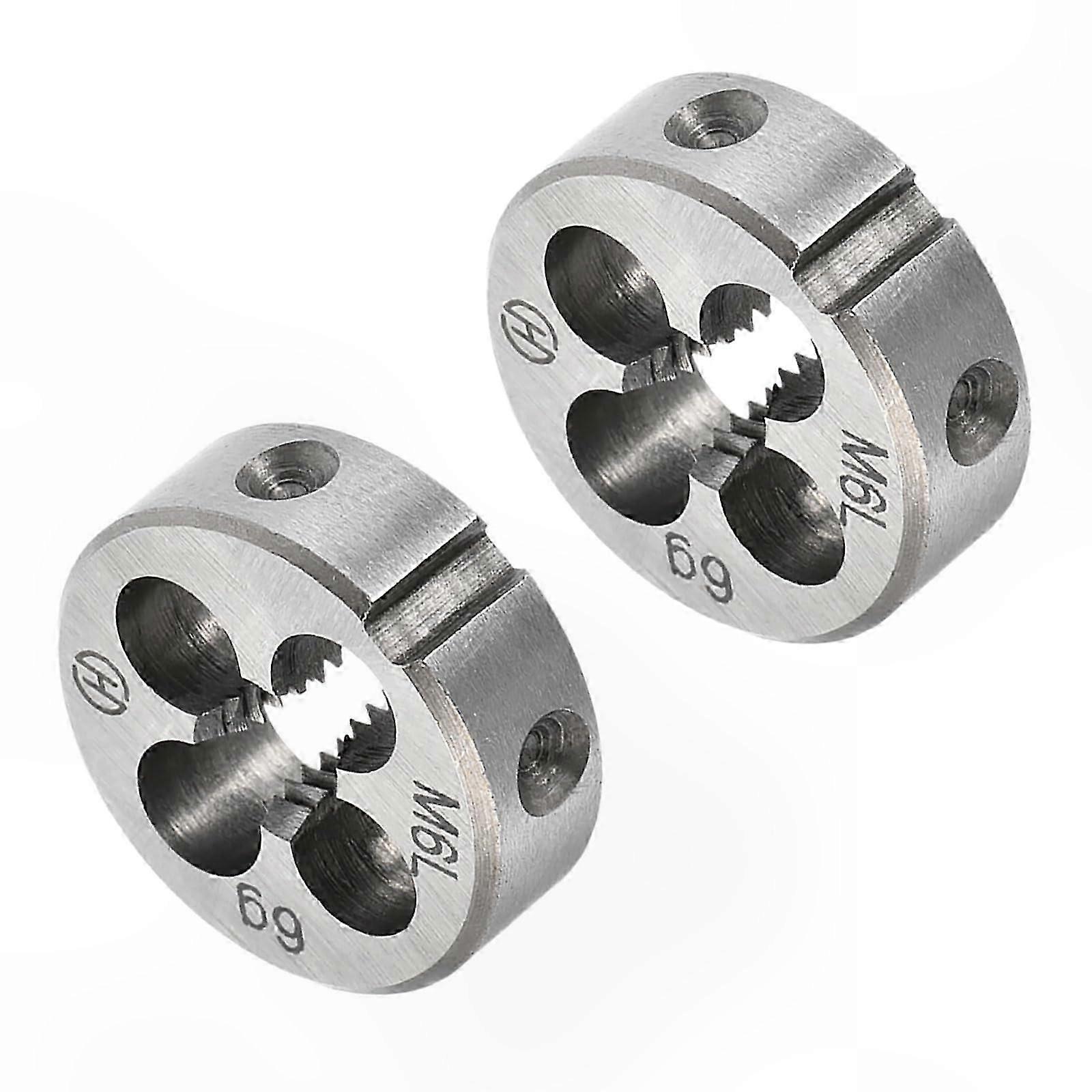 M6 Thread Die Set, 20mm Outer Diameter, Alloy Steel Left-Hand Cylindrical Threading Tool with 4 Flute Slots, Pack of 2