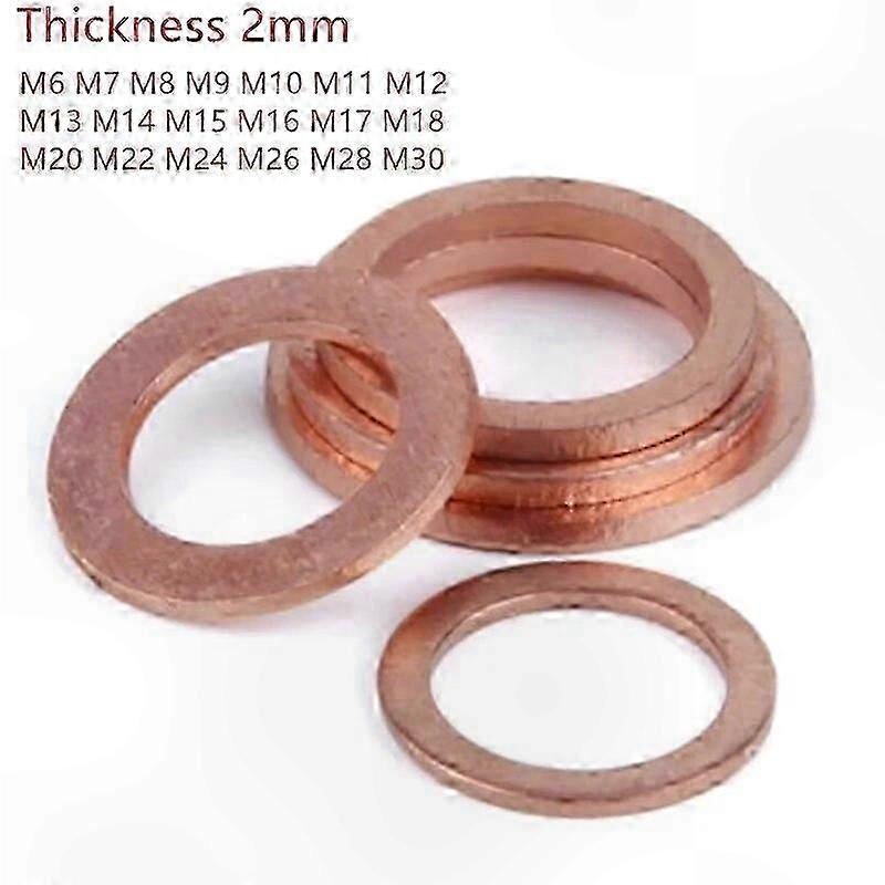 Copper Flat Ring Gaskets, 10-Pack M6-M20 Sizes, 2mm Thick for Multiple Uses