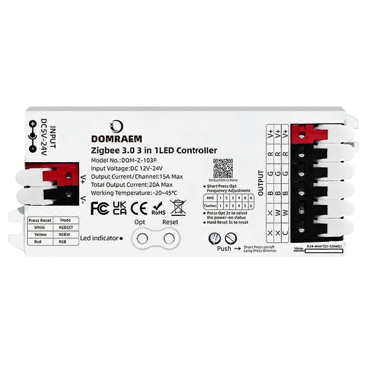 Zigbee3.0 RGBCCT RGB RGBW LED Strip Controller 3 in 1 12V-24V 20A Smart Dimmer Works for Home