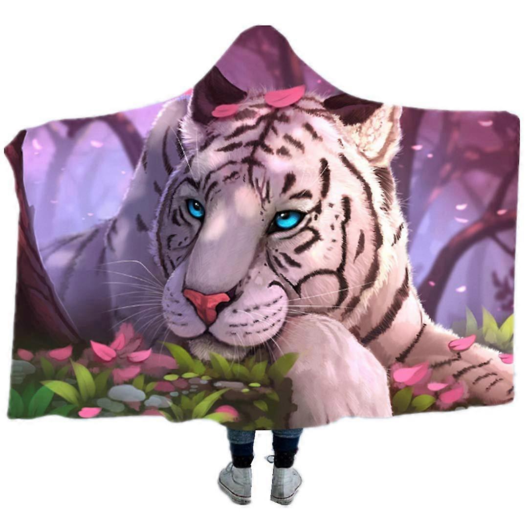 3D Tiger Head Pattern Plush Warm Cloak/Sherpa Blanket Hooded Blanket 60x80 Inches Train Airplane Sofa Bed Throw Style 1