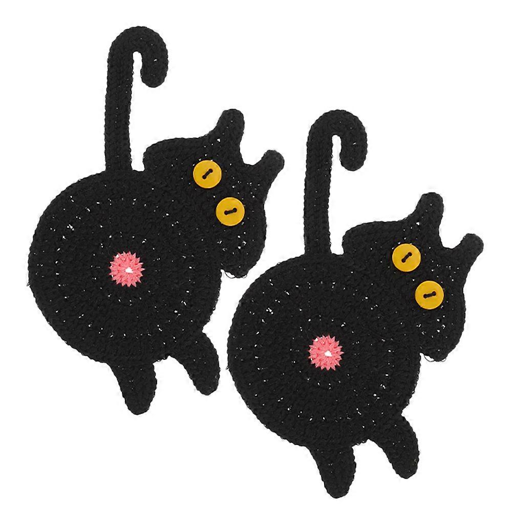 Black Crochet Coasters Handmade Knitting Drink Coasters 4Pcs