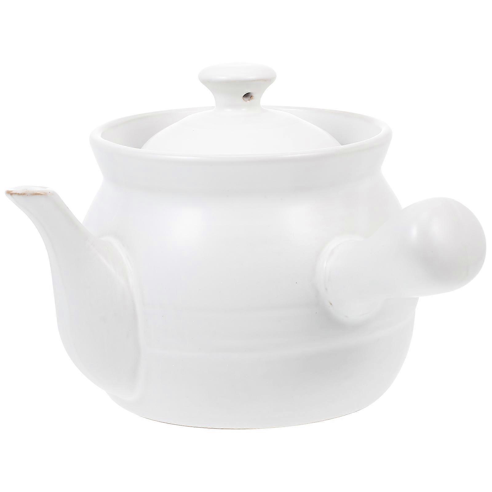 Chinese Medicine Kettle Ceramic Stewing Soup Traditional Design Kitchenware White Capacity 2.6L Making Tea 1Pack