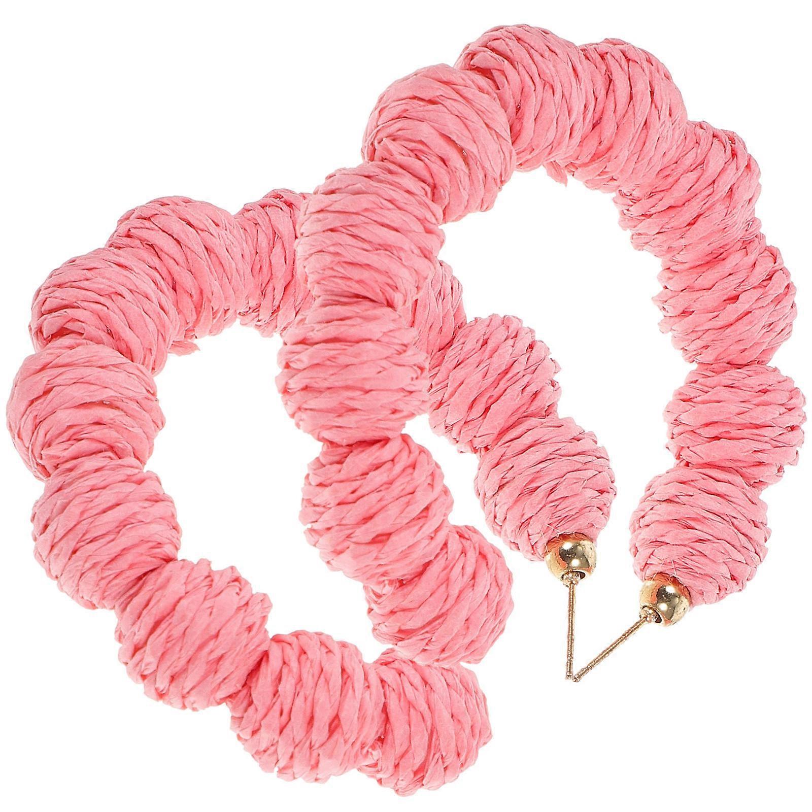 Raffia Earrings Lightweight Hoop Earrings for Decoration 2Pairs Summer Style