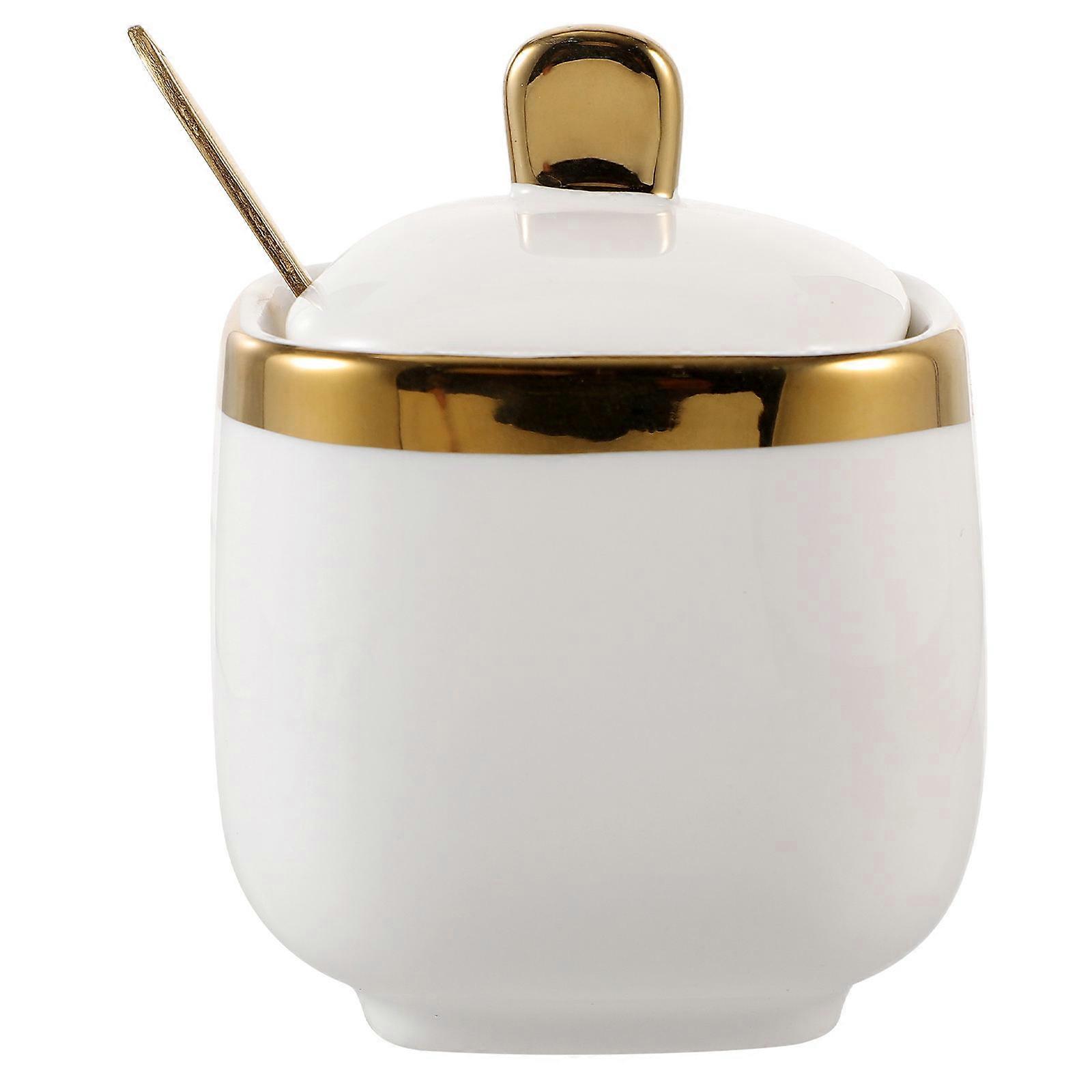 Ceramic Spice Bottle with Spoon for Storage 2Pcs White Color