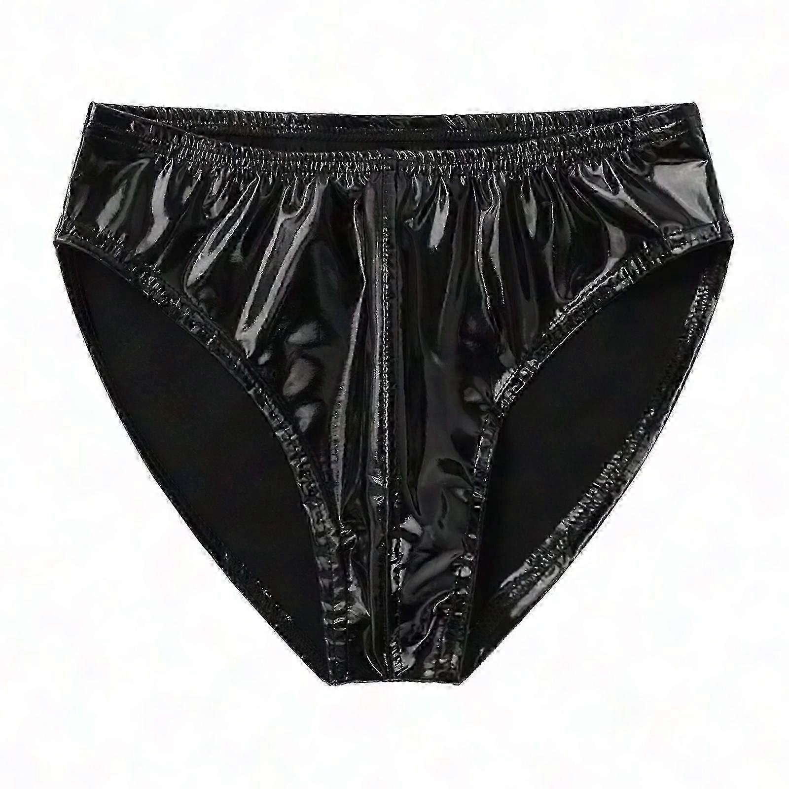 Herretruser i vått look-lakklær med elastisk linning