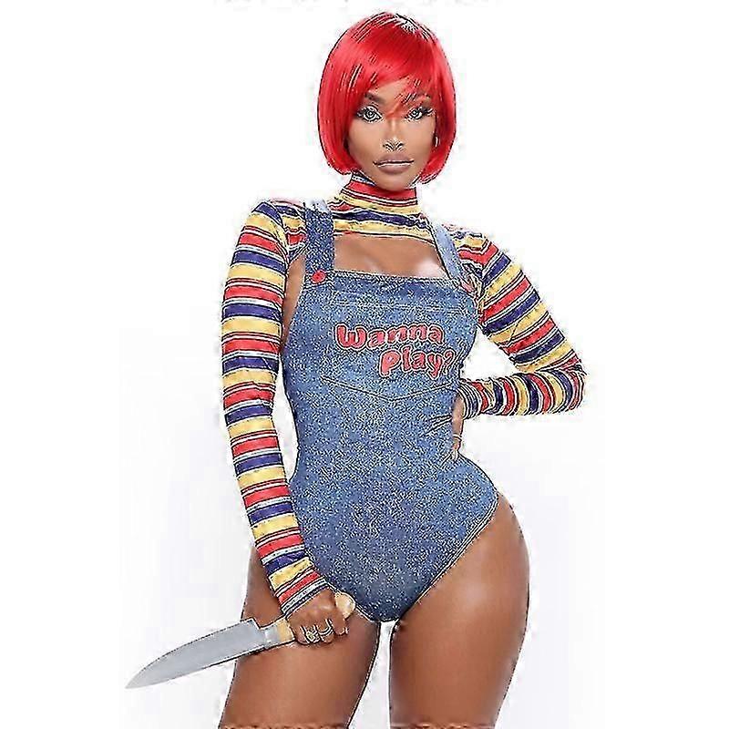 Chucky Cosplay Costume Sexy Printed Bodysuit Halloween Fancy Dress Carnival Disguise For Women - FKB