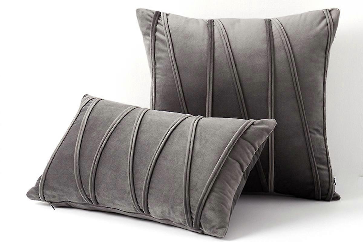 2PCS Velvet Bandage Stripe Cushion Cover Set Throw Pillow Cases for Sofa-Beige