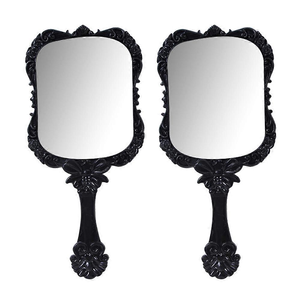 Cosmetic Mirror Square Handle for Makeup Use 2Pcs Black Design