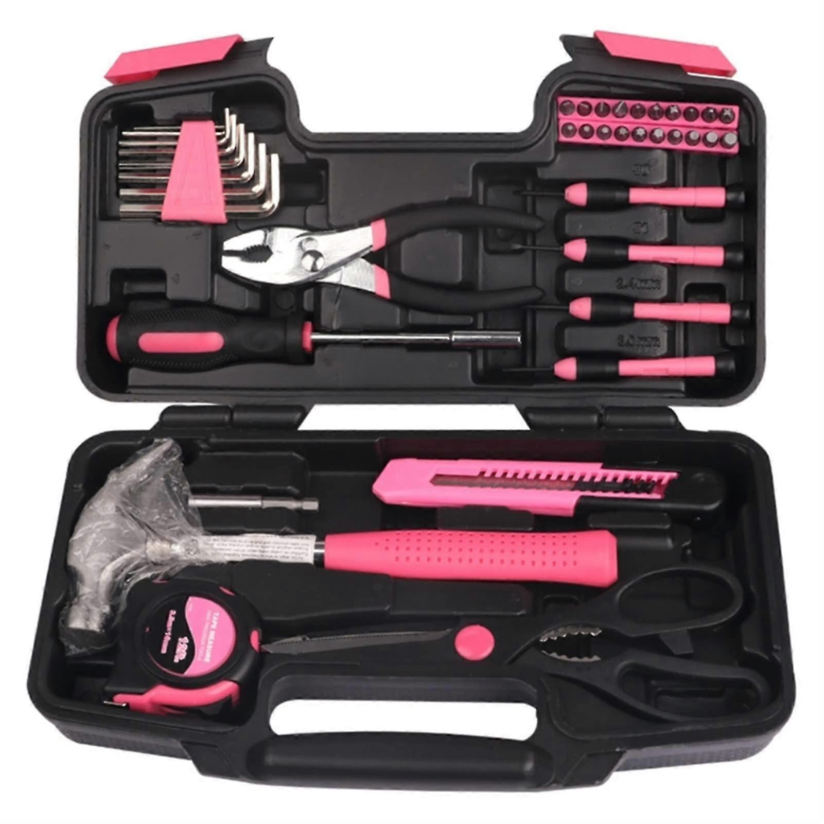 Hardware Tools Kit Wrench All Purpose Tool Box Home Pink 39 Pieces in a Tool Set 25-26