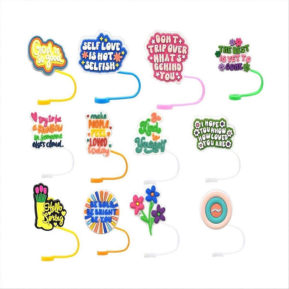 12pcs Straw Cover Cap,Reusable Drinking Straw Toppers