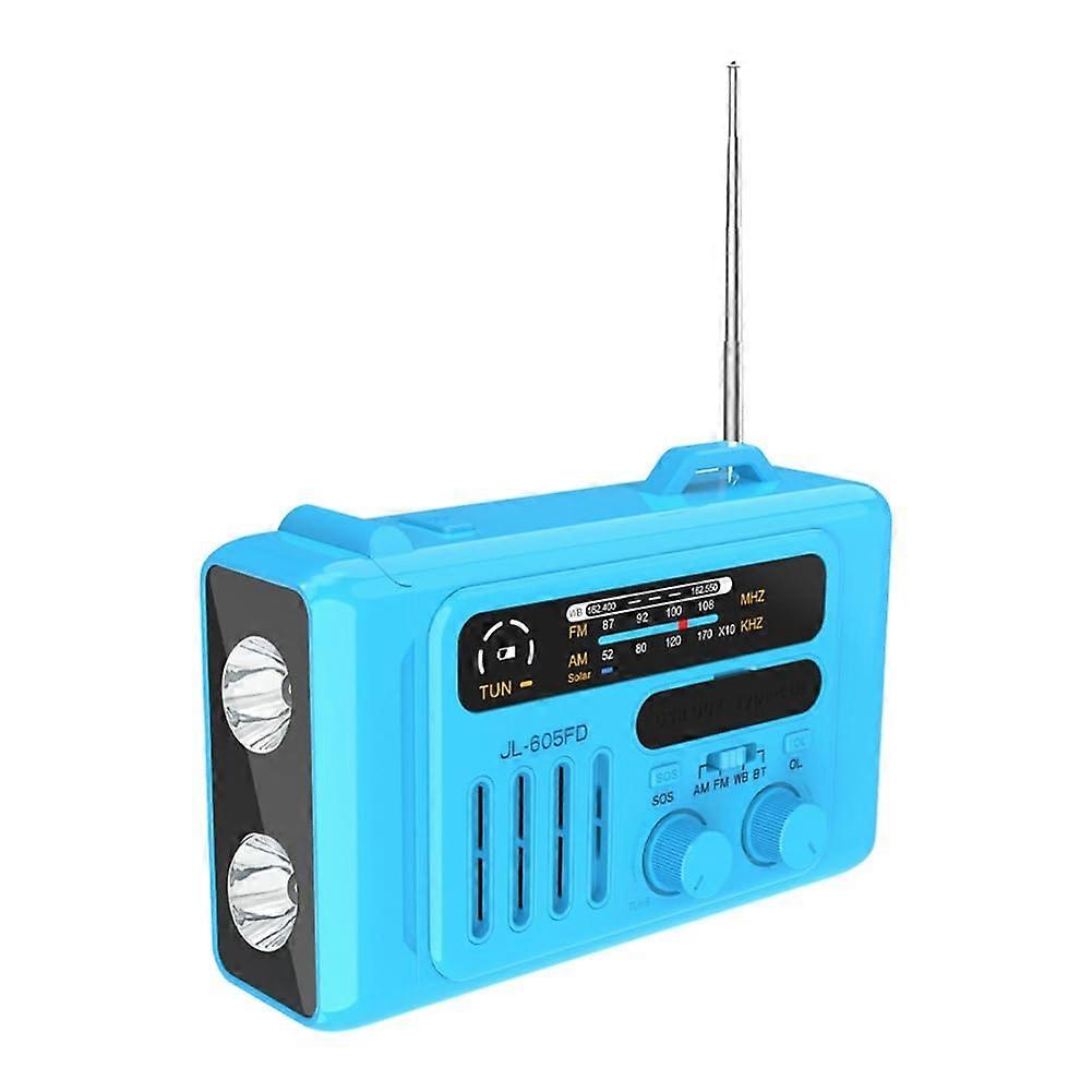 Solar Hand Crank Radio Outdoor Portable AM/FM Weather Radio Speaker LED Reading Lamp Blue